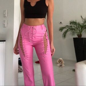 pink lace up faux leather pants i am gia